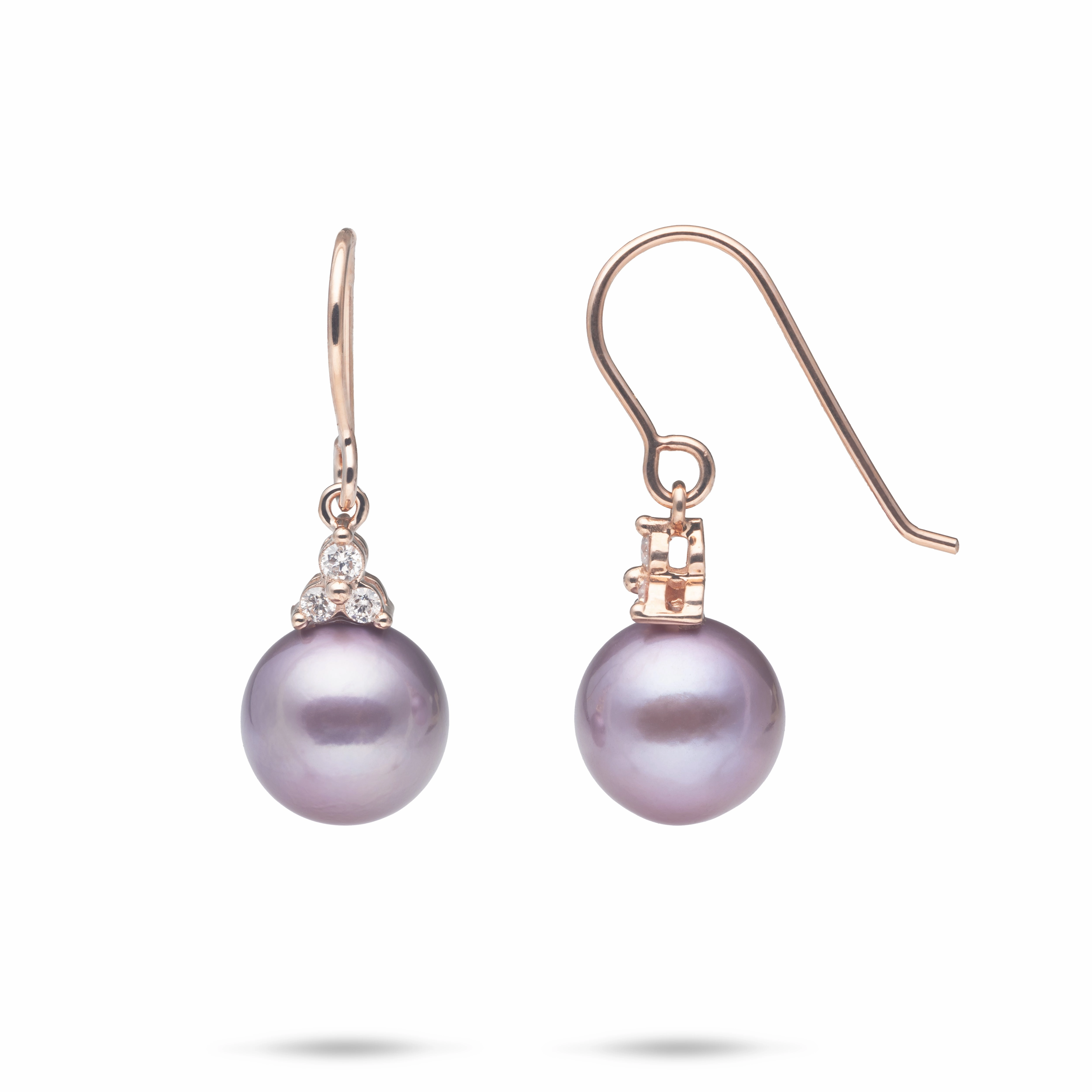 Ultraviolet Freshwater Pearl Earrings in Rose Gold with Diamonds - 10-11mm Premium Feel