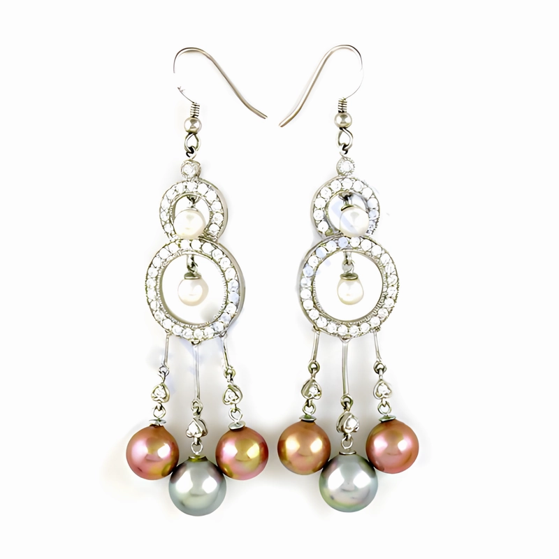 Gorgeous Decor Curved Decoration Latest Luxury Pearl & Cubic Zirconia Gemstone Silver Earrings | 925 Sterling Silver