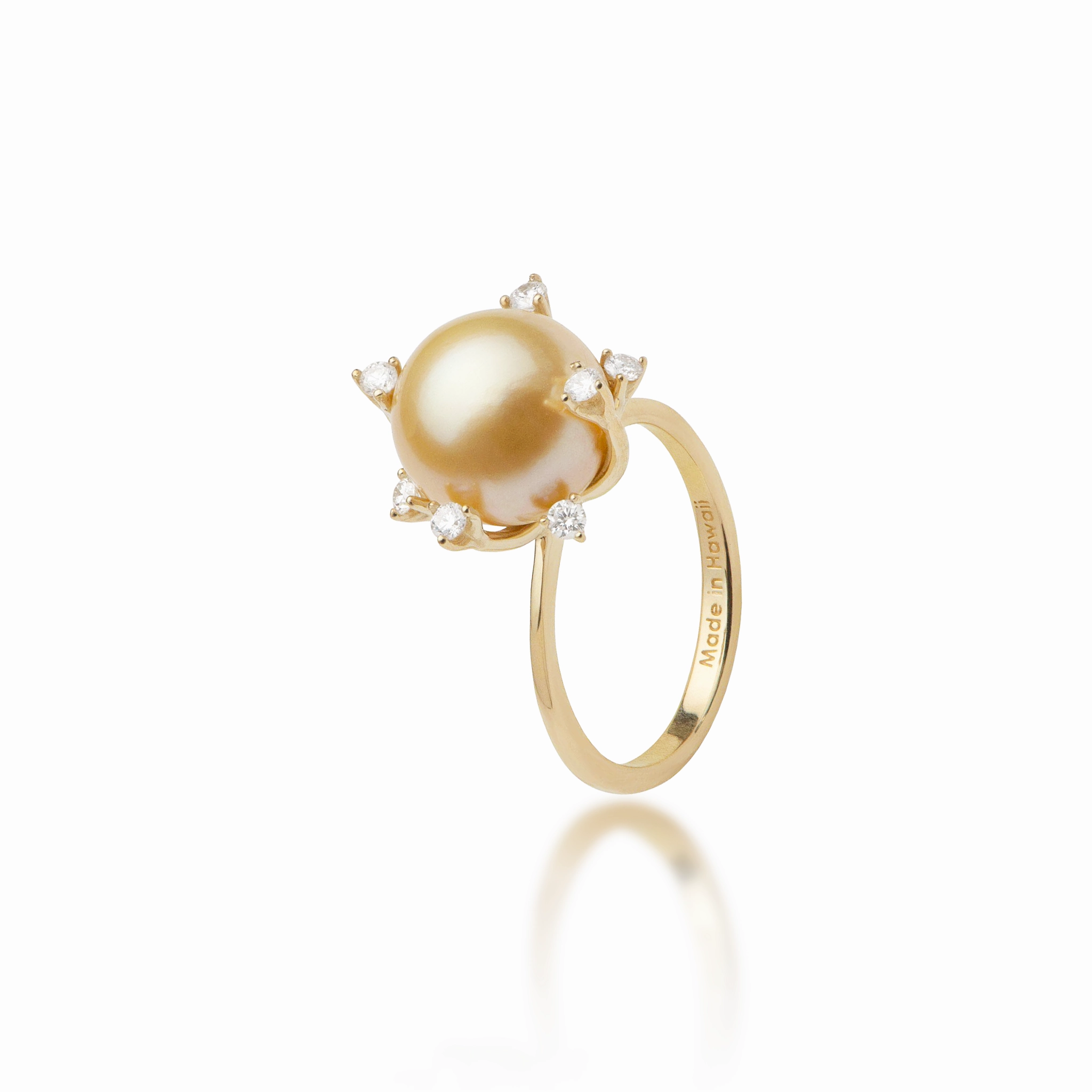 Protea South Sea Gold Pearl Ring in Gold with Diamonds - 10-11mm Durable Appearance Vibe Piece