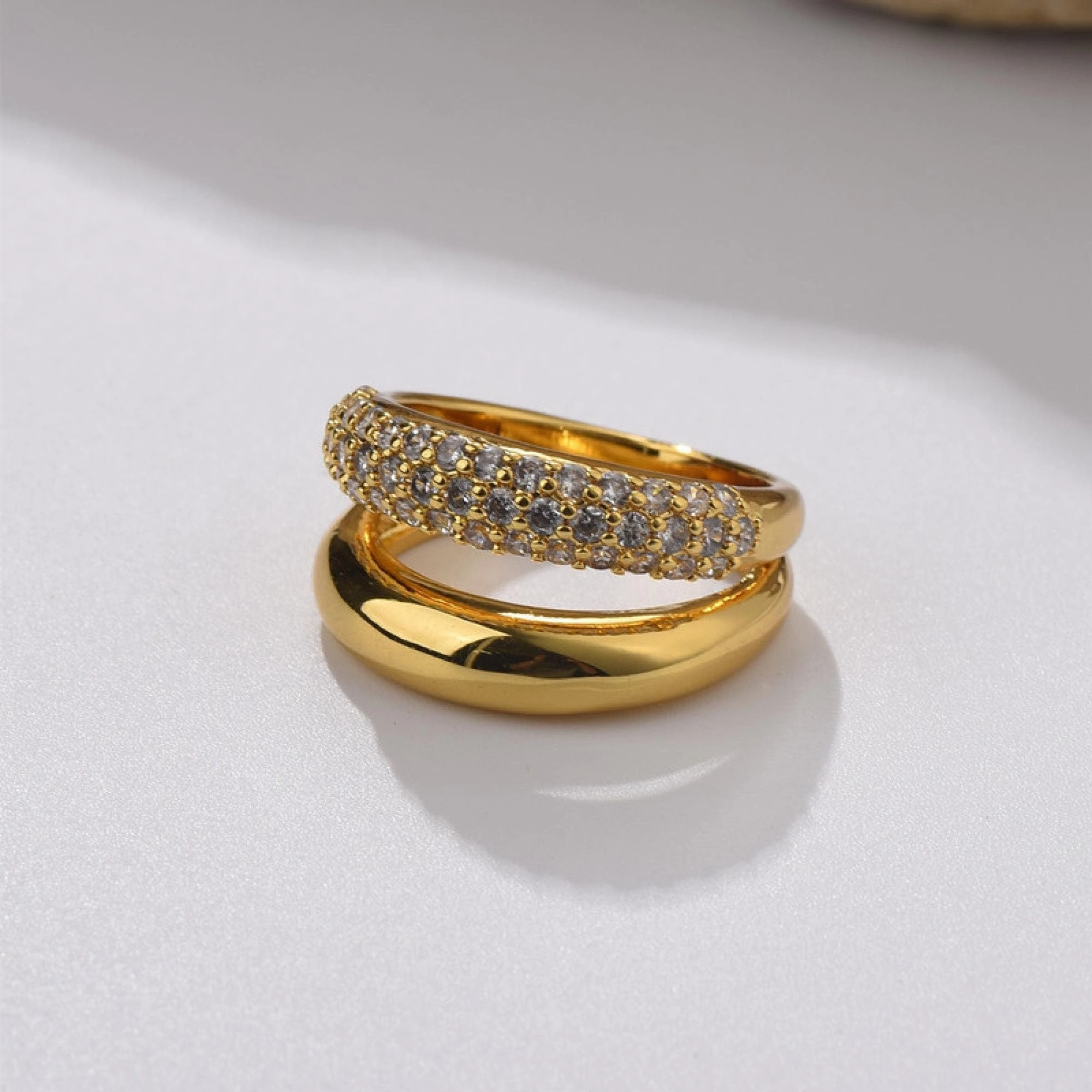 Luisa Chunky Gold Stacking Ring with CZs 18K | Wide Band Layered CZ Ring CZ Statement Ring, Gold Cigar Band Ring, Diamond Rhombus Ring Unisex Ring Fantastic Piece