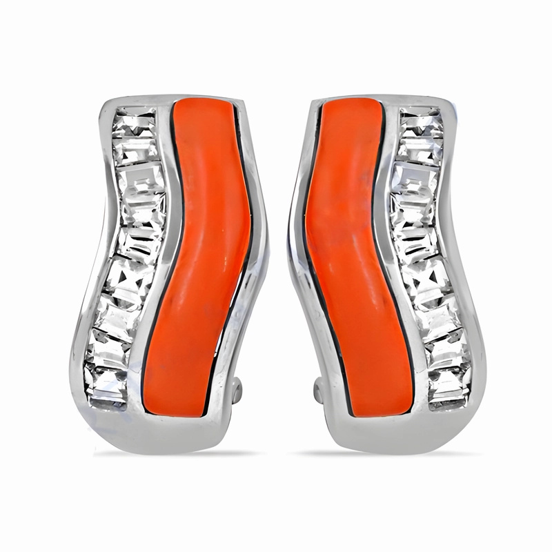 Luxury Coral Cubic Zirconia Gemstone Silver Earrings - Hot Trend Jewelry Lovely Ornament