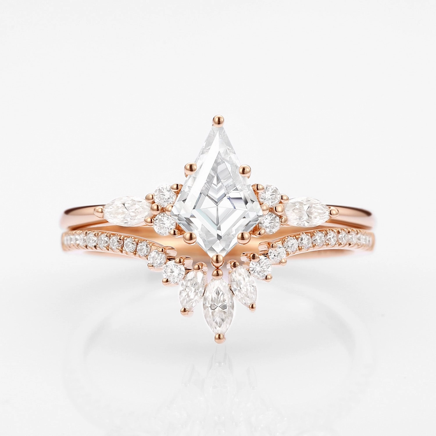 date night look Minimal Fashion Unique Kite Cut Moissanite Classic Engagement Ring Set 2pcs - Rebecca