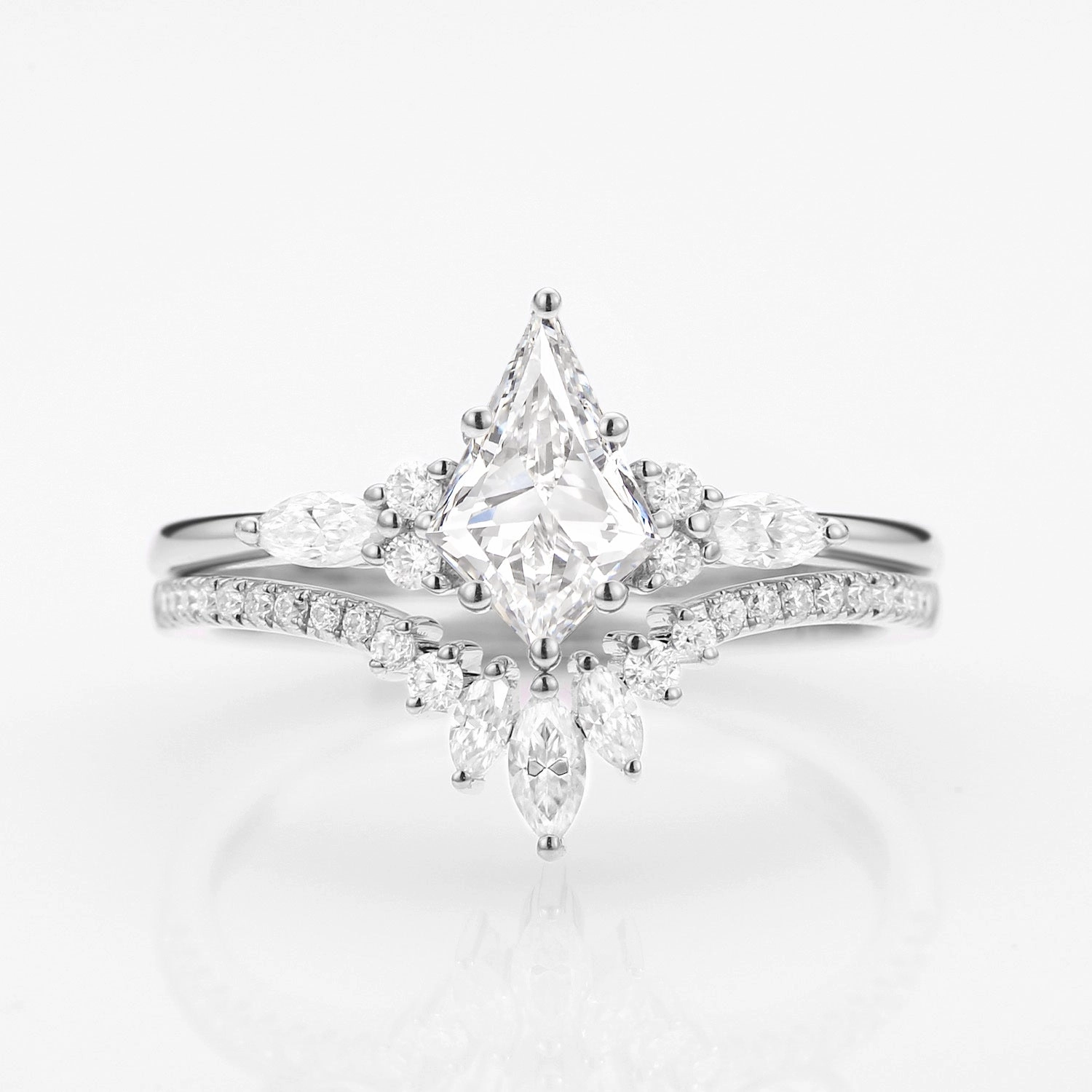 Unique Accent Lively Feature Unique Kite Cut Moissanite Classic Engagement Ring Set 2pcs - Rebecca