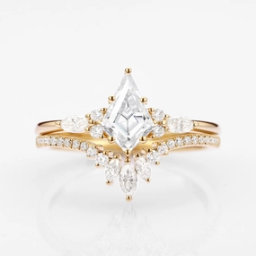 Outdoor Style Unique Kite Cut Moissanite Classic Engagement Ring Set 2pcs - Rebecca