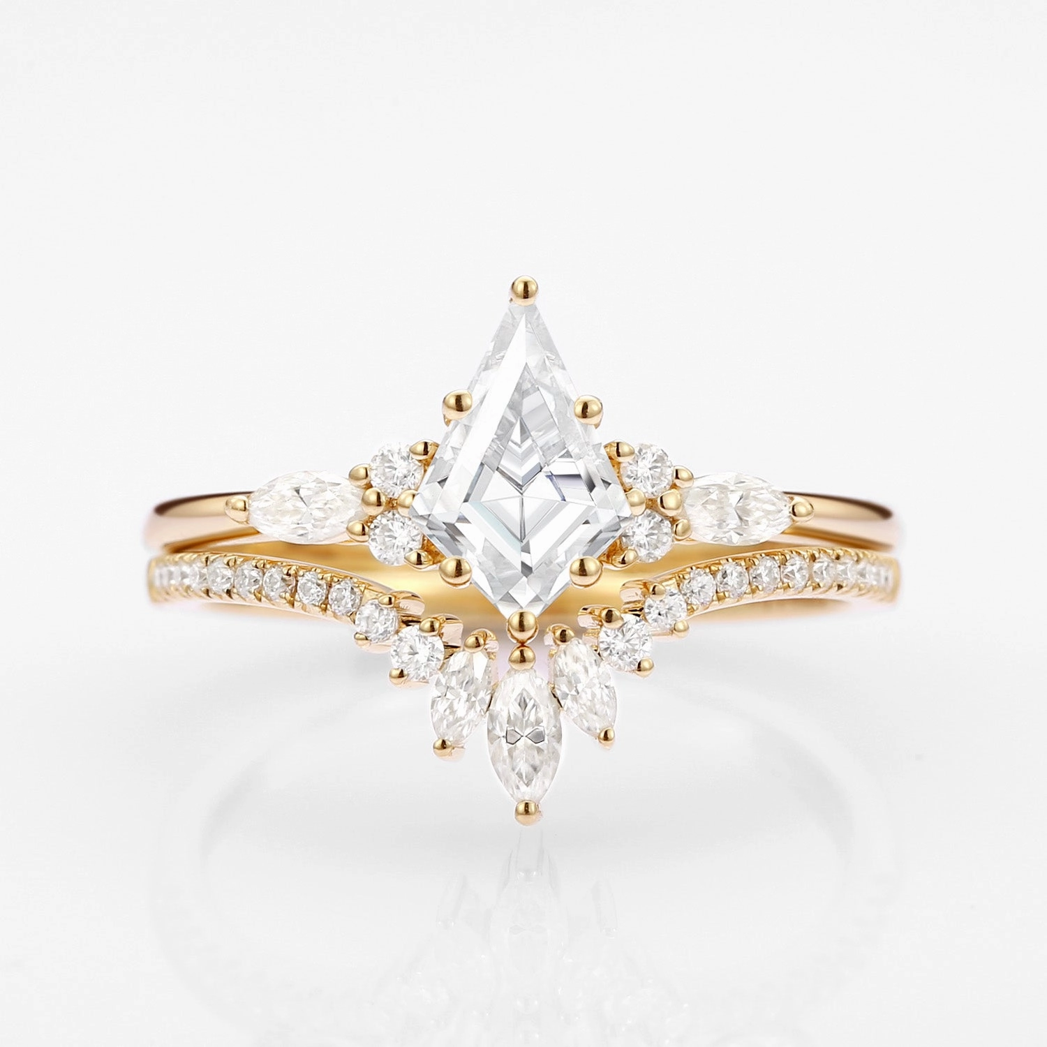 Outdoor Style Unique Kite Cut Moissanite Classic Engagement Ring Set 2pcs - Rebecca