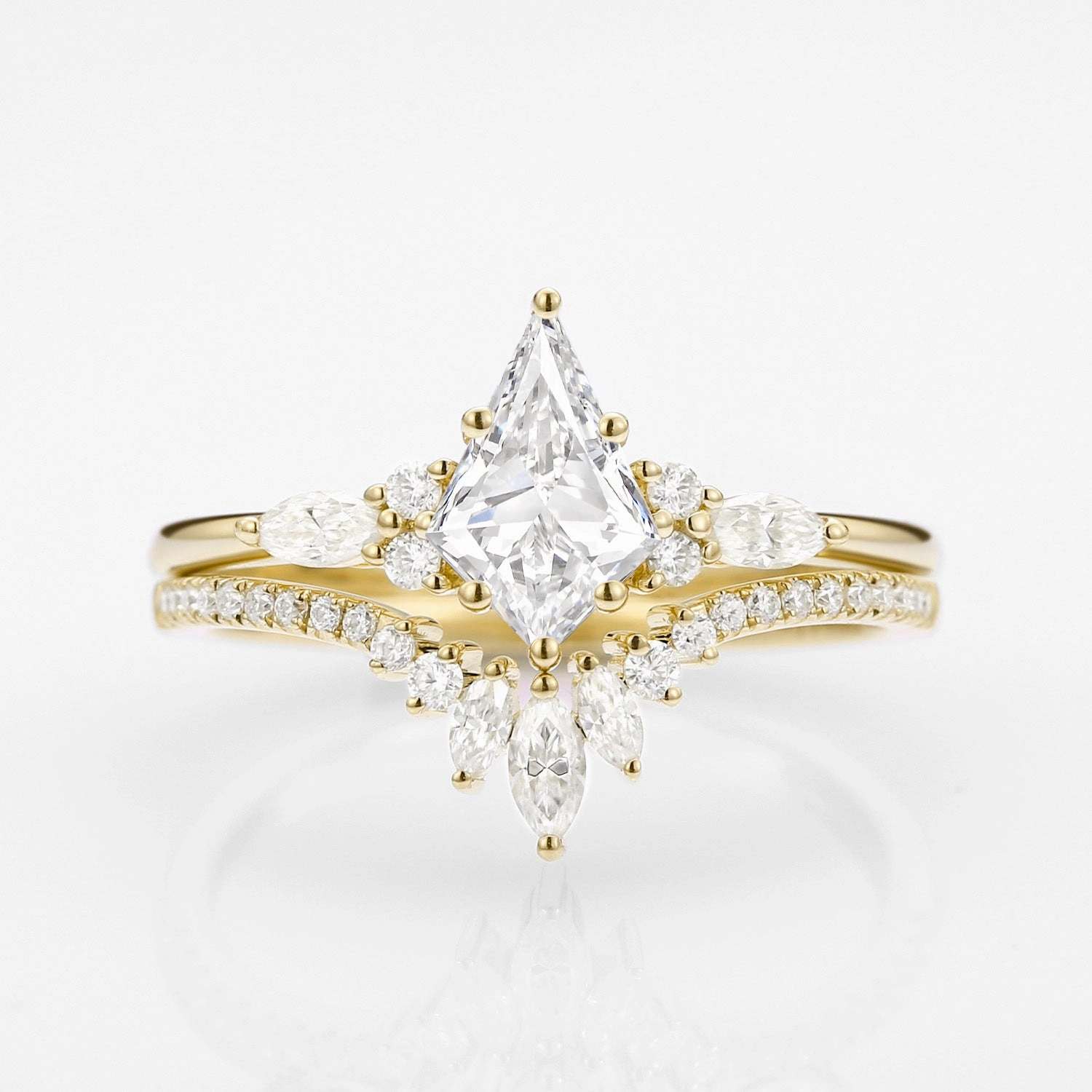 Unique Kite Cut Moissanite Classic Engagement Ring Set 2pcs - Rebecca Minimal Sparkle