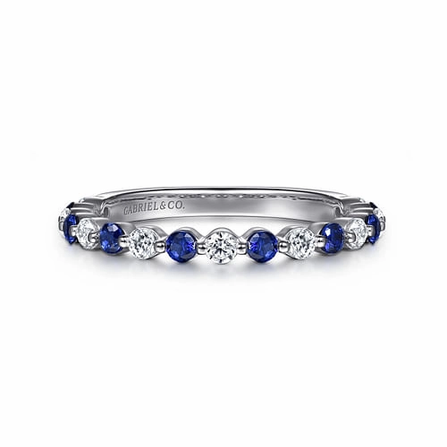 Excellent quality 14K White Gold Single Prong Diamond and Sapphire Anniversary Band