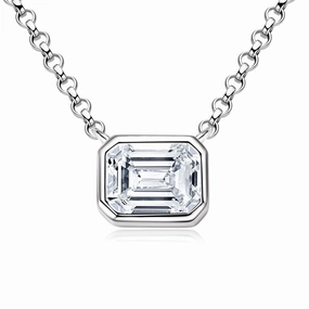 Bezel Set Emerald Cut Moissanite Diamond Necklace | S925 Sterling Silver Festive Wear