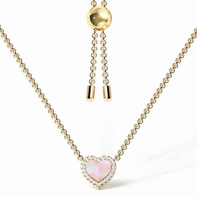 Understated Finish Festive Outfit Pink Mother of Pearl & Moissanite Heart Pendant Necklace