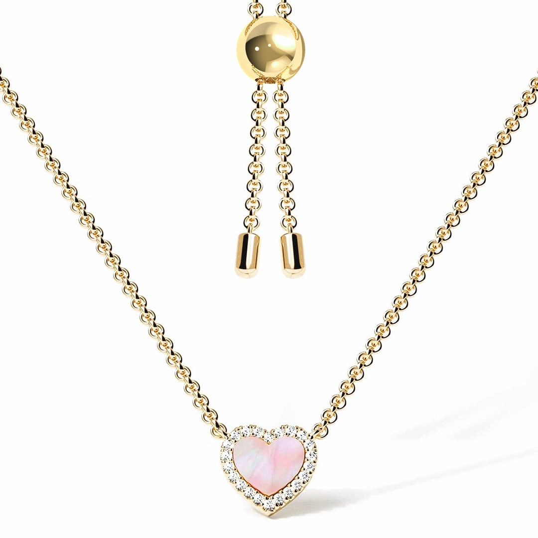 Understated Finish Festive Outfit Pink Mother of Pearl & Moissanite Heart Pendant Necklace