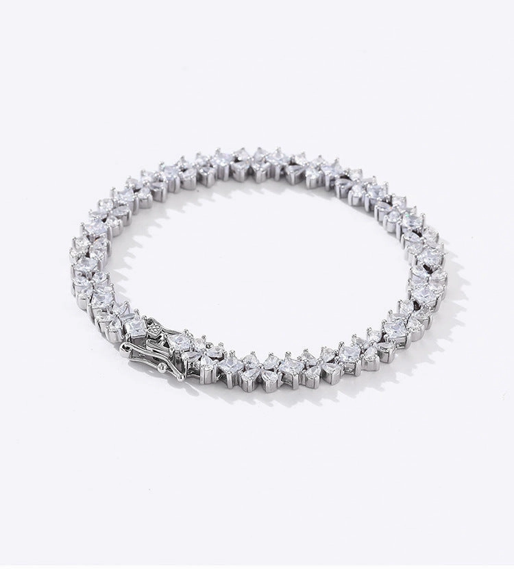 Rosy Outlook Four Leaf Clover Diamond Flower Tennis Bracelet | S925