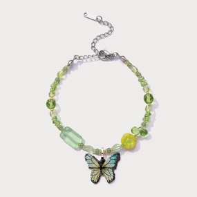 Glow Up Look Czech Bead Green Butterfly Bracelet