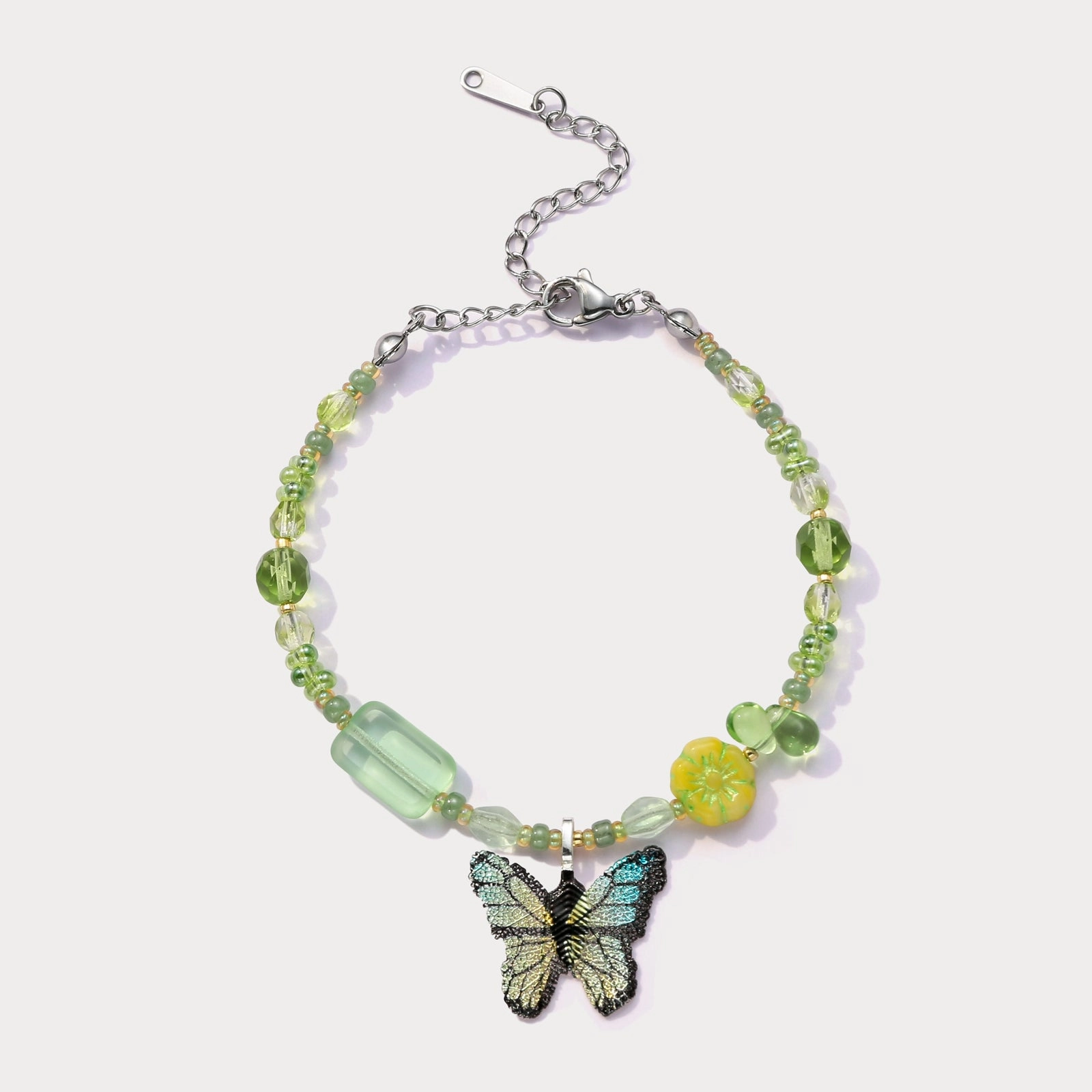 Glow Up Look Czech Bead Green Butterfly Bracelet