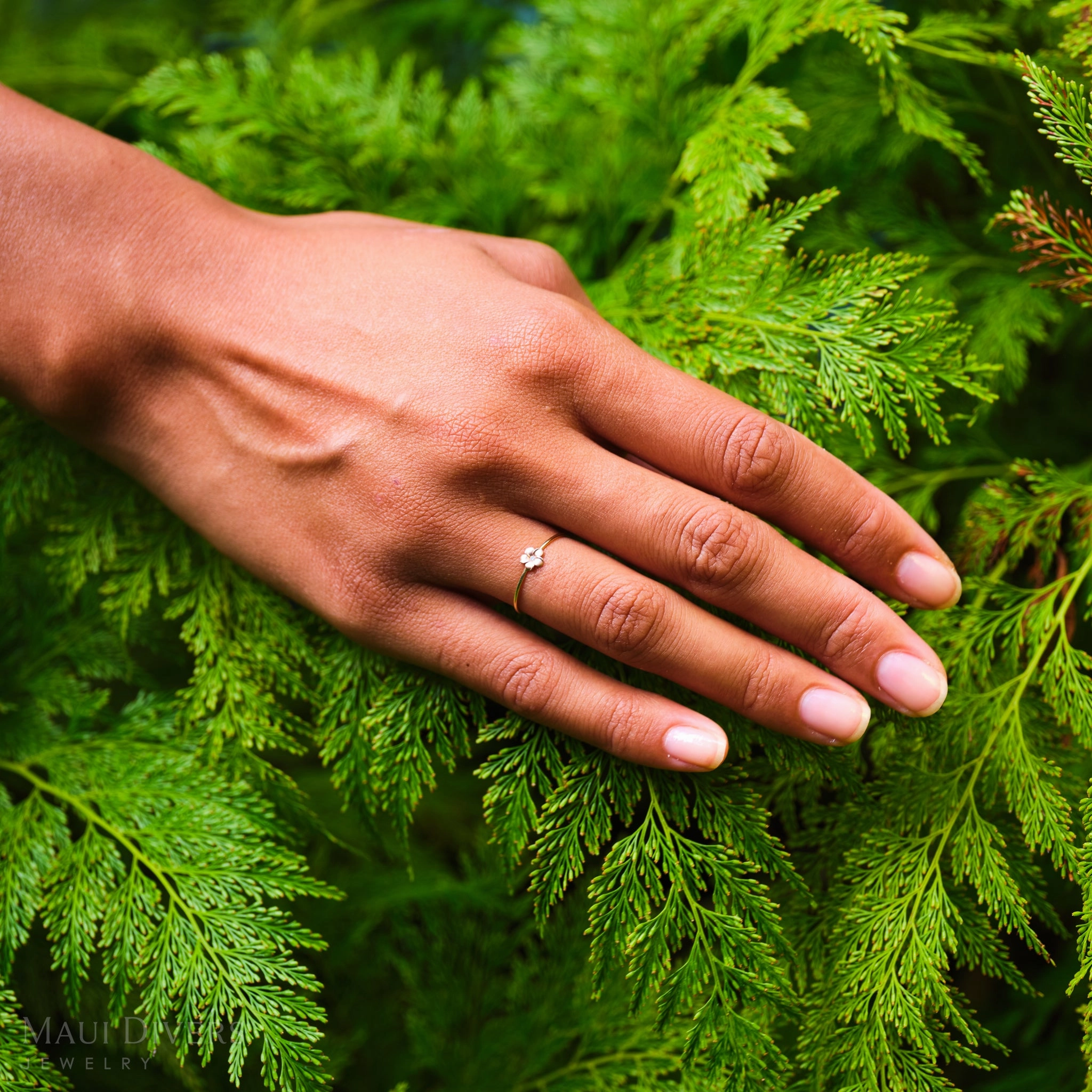 Plumeria Ring in Two Tone Gold with Diamond - 5mm Monogrammed Piece
