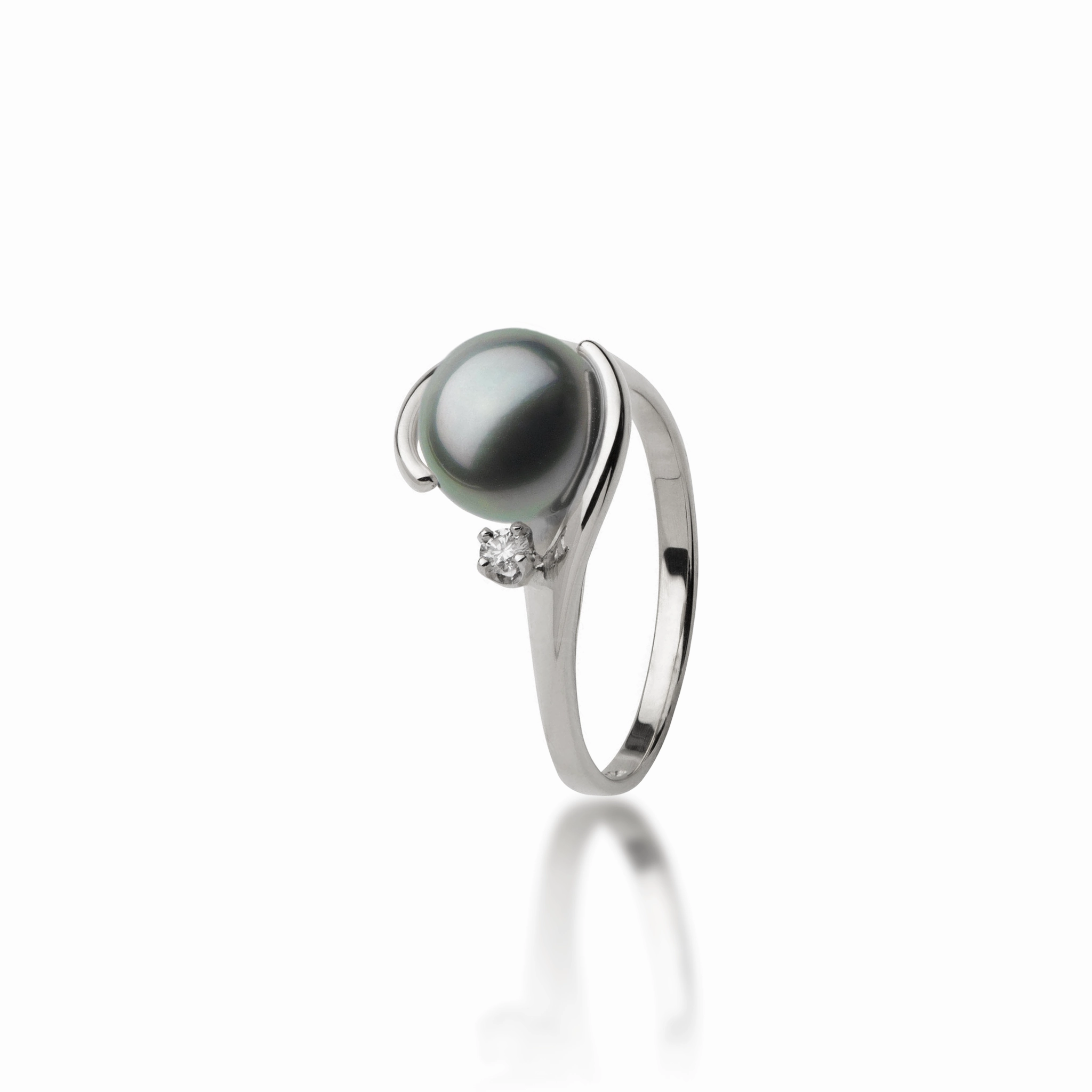 Tahitian Black Pearl Ring in White Gold with Diamond - 9-10mm Professional Cleaning Amazing Gift