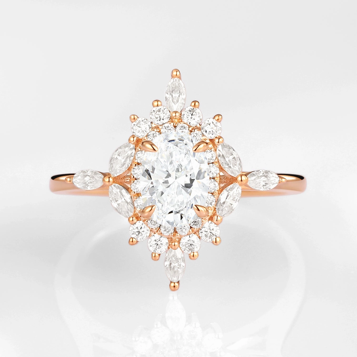 1.0ct Oval Moissanite Floral Vintage Engagement Ring Sunset Look