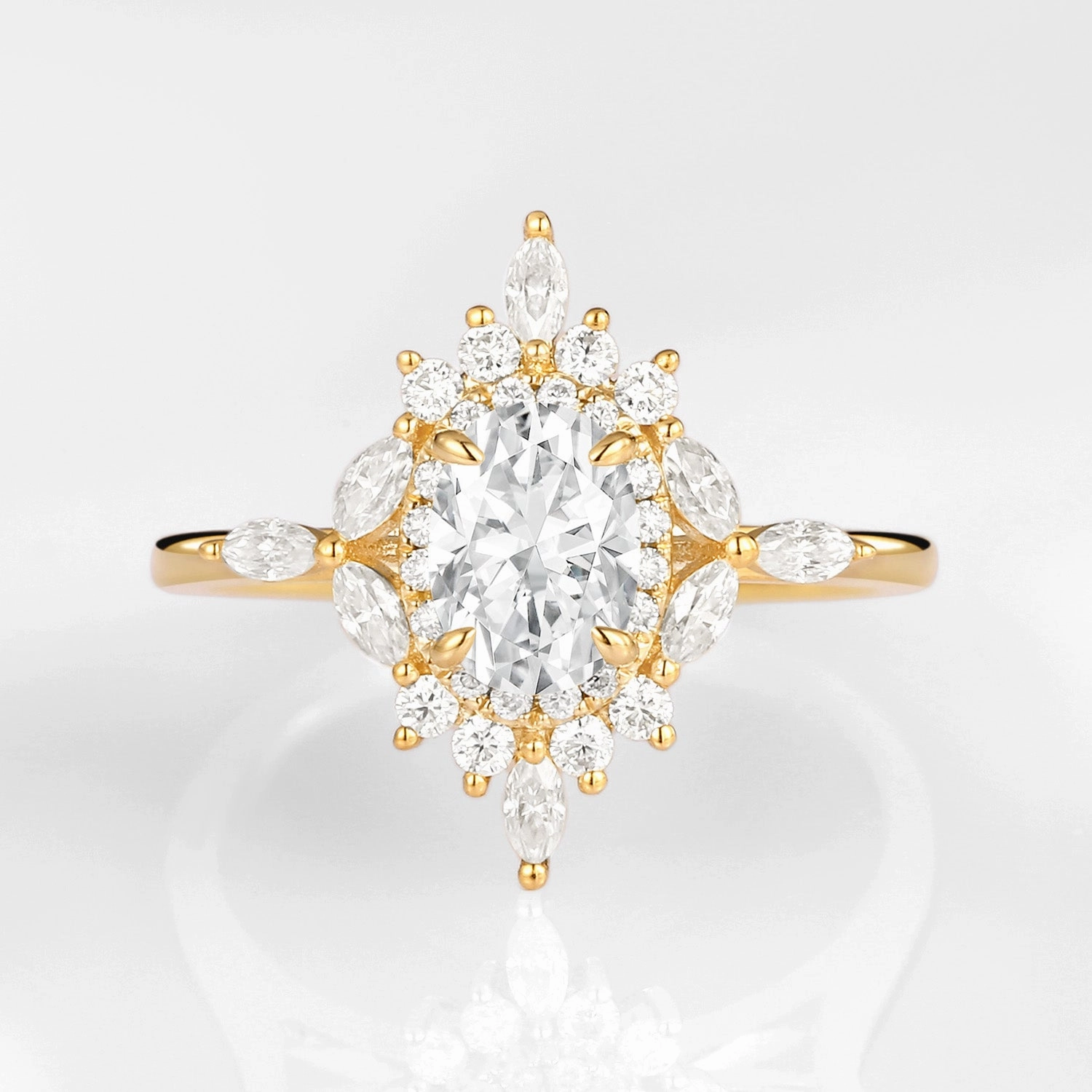 Shine Moment Vivid Finish 1.0ct Oval Moissanite Floral Vintage Engagement Ring