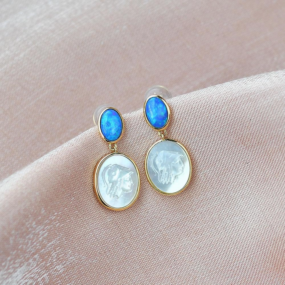 Chic Decor Fashionable Product Natural Opal & Fritillary Vintage Inspired Earrings