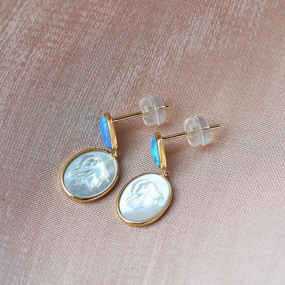 Natural Opal & Fritillary Vintage Inspired Earrings Polished Adornment