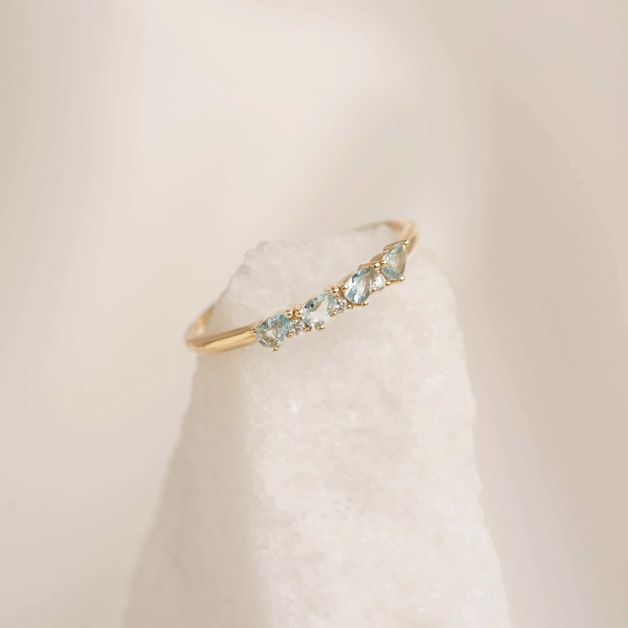 Sentimental Art March Birthstone Pear Ring 14k Gold - Swiss Blue Topaz and Diamond