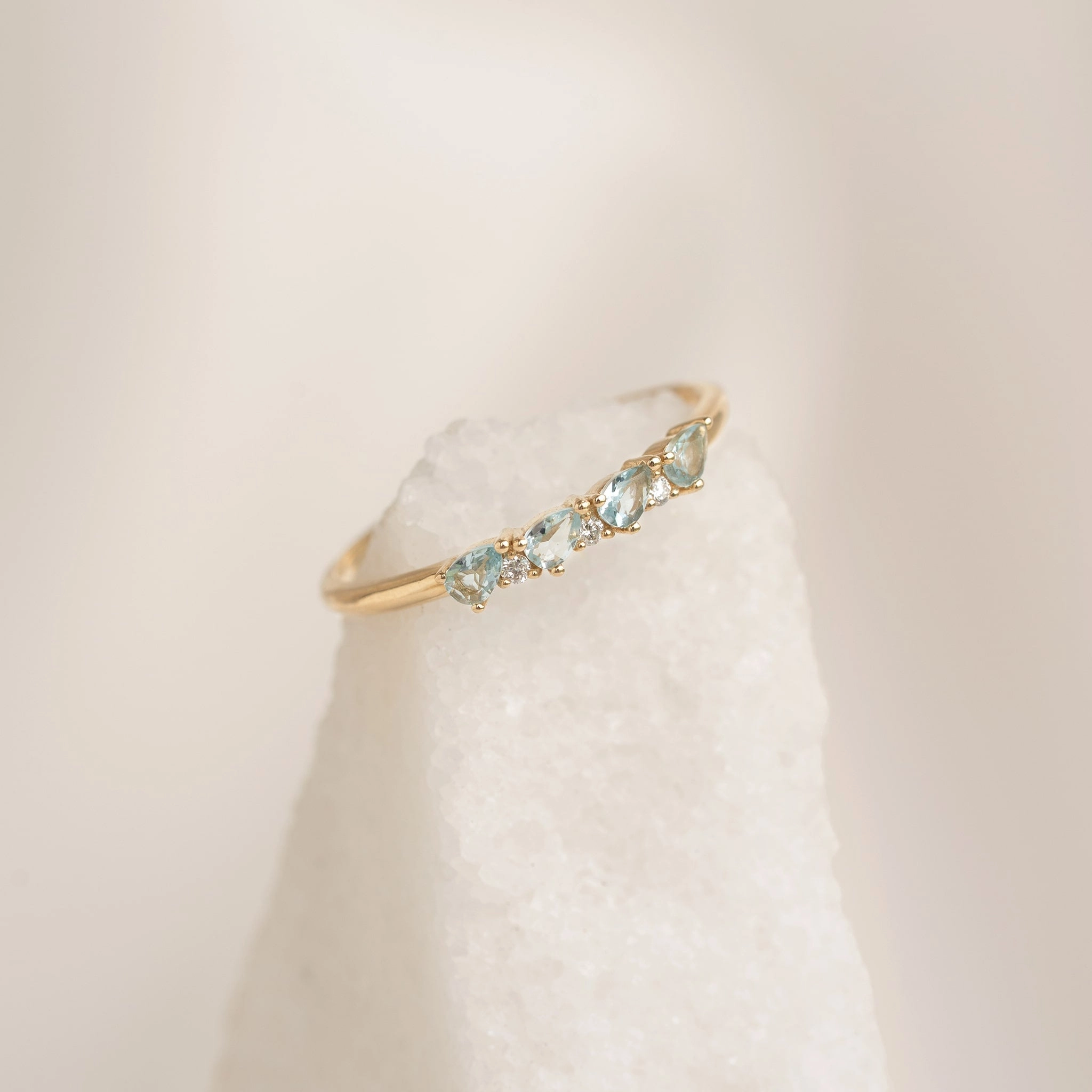 Investment Jewelry Bold Present March Birthstone Pear Ring 14k Gold - Swiss Blue Topaz and Diamond