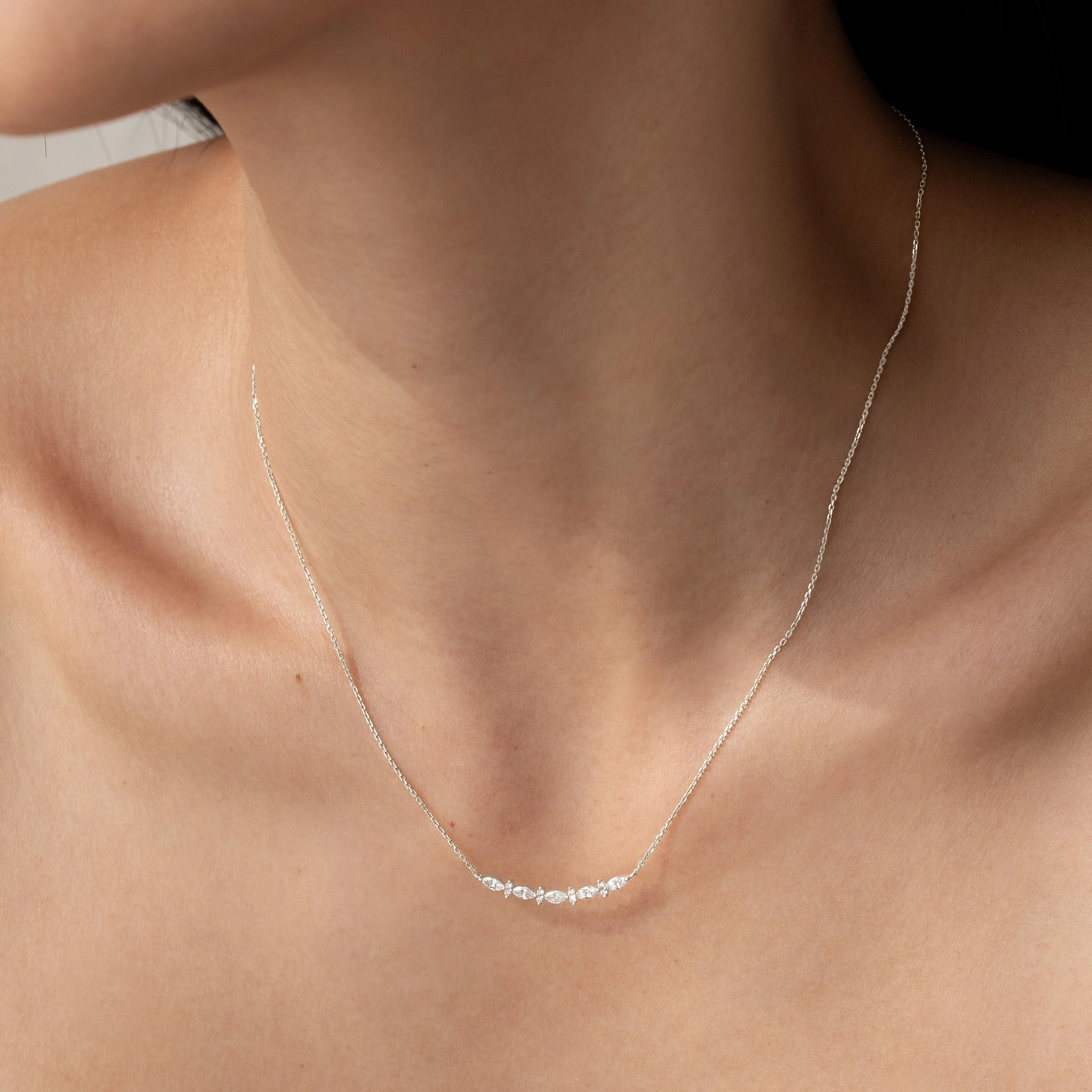 Marquise and Round Diamond Necklace White Gold - Noelia Sleek Finish Party Vibe