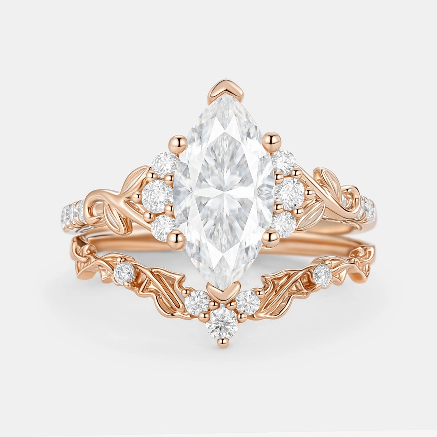 Marquise Cut Lab Emerald Leafy Engagement Ring Sets 2pcs Elegant Detail Artful Touch