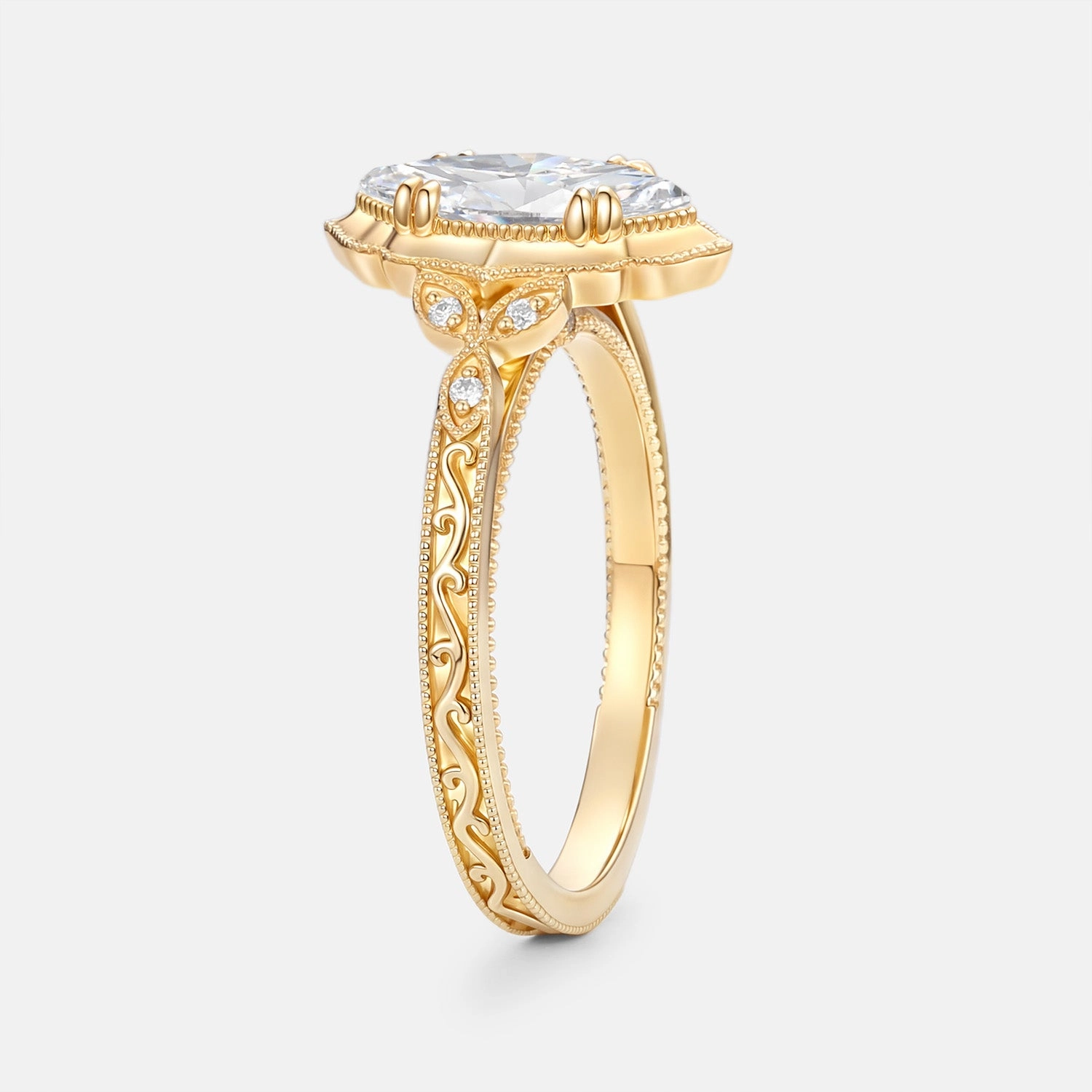 True Accent Marquise Cut Lab Grown Diamond Engraved Engagement Ring - Eclat