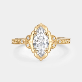 Shiny Gem Marquise Cut Lab Grown Diamond Engraved Engagement Ring - Eclat