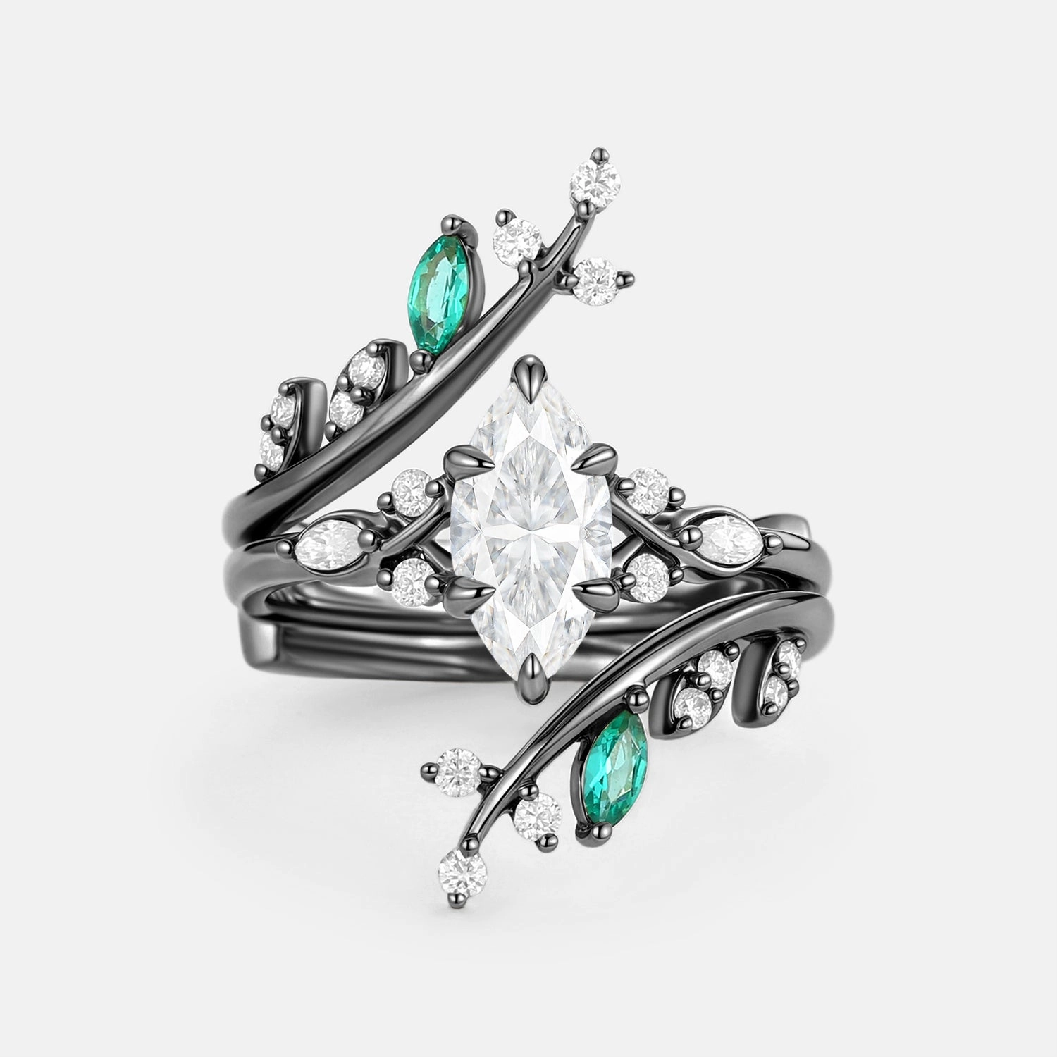 Romantic Feel Marquise Cut Moissanite Cluster Engagement Ring Set 2pcs