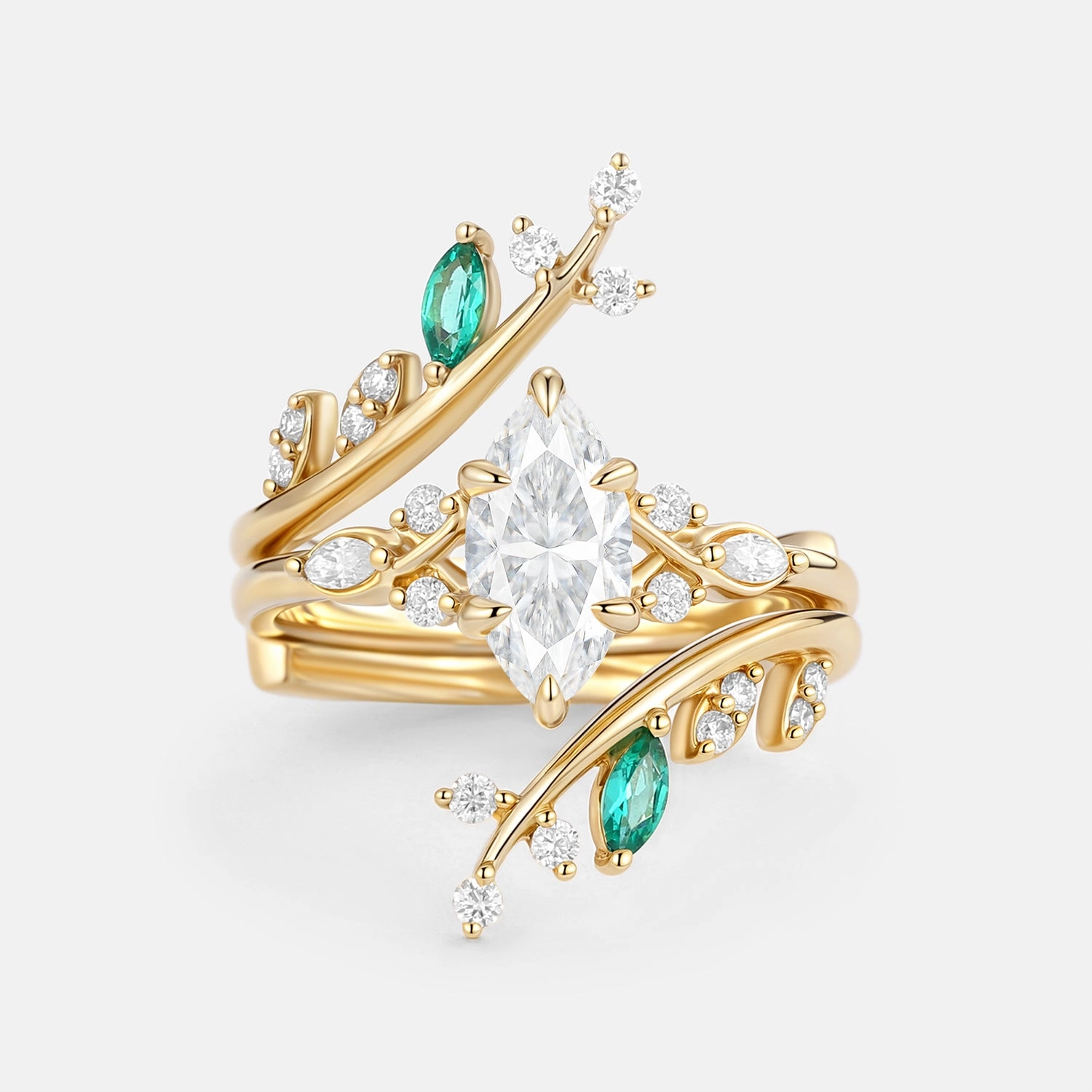 Marquise Cut Moissanite Cluster Engagement Ring Set 2pcs Luxe Craft