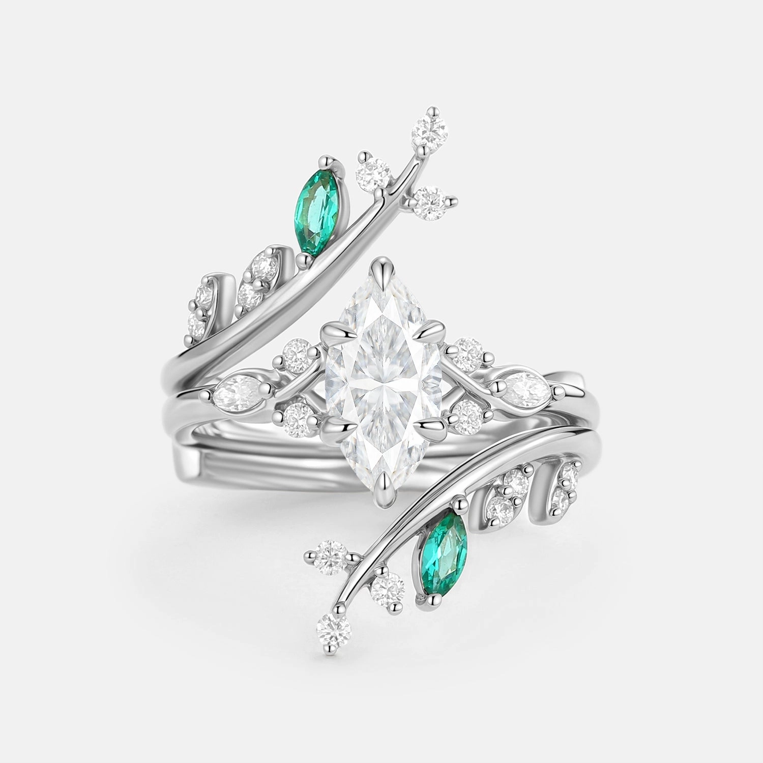 Marquise Cut Moissanite Cluster Engagement Ring Set 2pcs Fall Vibes Radiant Accent