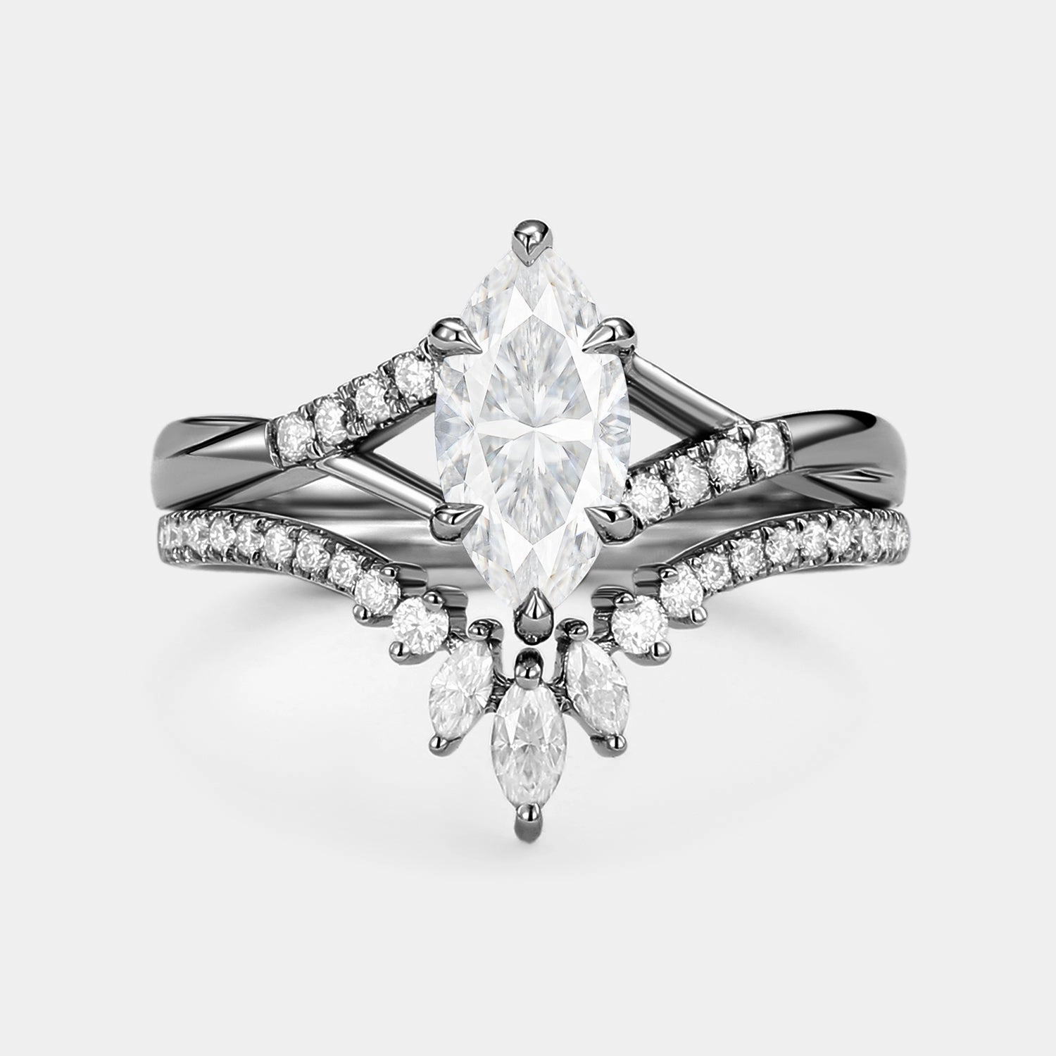 Morning Light Bold Jewelry Shine Marquise Cut Moissanite Ring Set 2pcs - Astra