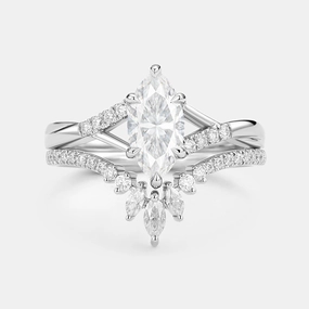 Glam Vibes Marquise Cut Moissanite Ring Set 2pcs - Astra