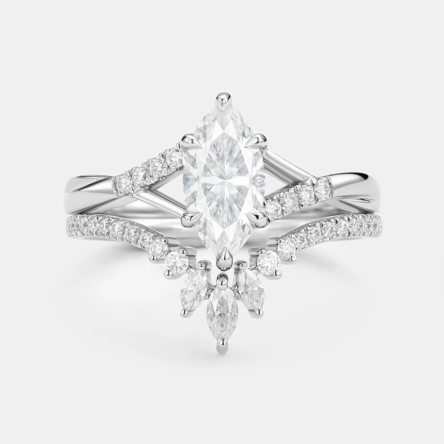 Glam Vibes Marquise Cut Moissanite Ring Set 2pcs - Astra