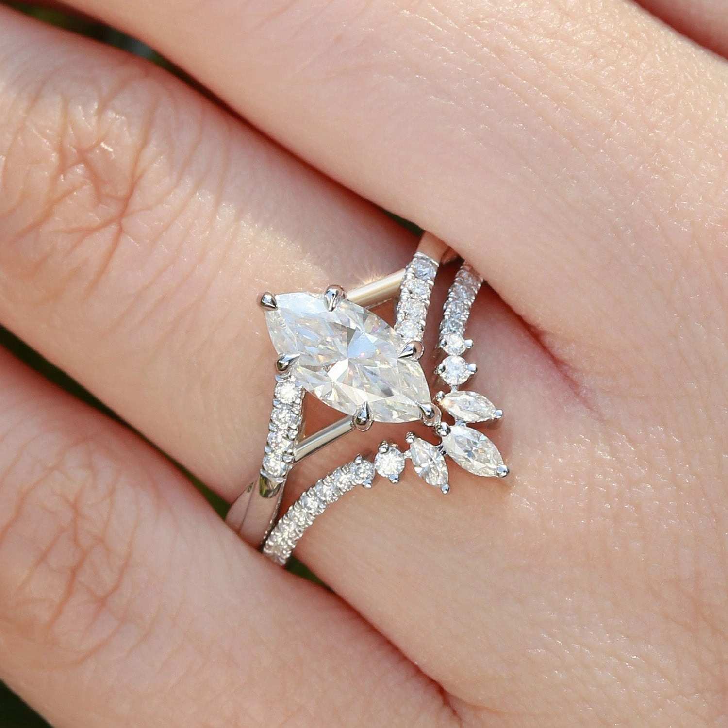 Marquise Cut Moissanite Ring Set 2pcs - Astra Premium Look