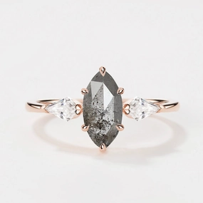 Marquise Cut Salt and Pepper Diamond Three-stone Engagement Ring Refined Sparkle Wardrobe Staple