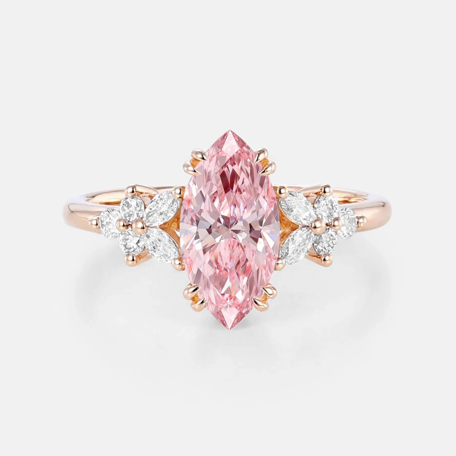 Marquise Lab Pink Diamond Cluster Engagement Ring - Arbor Timeless Detail