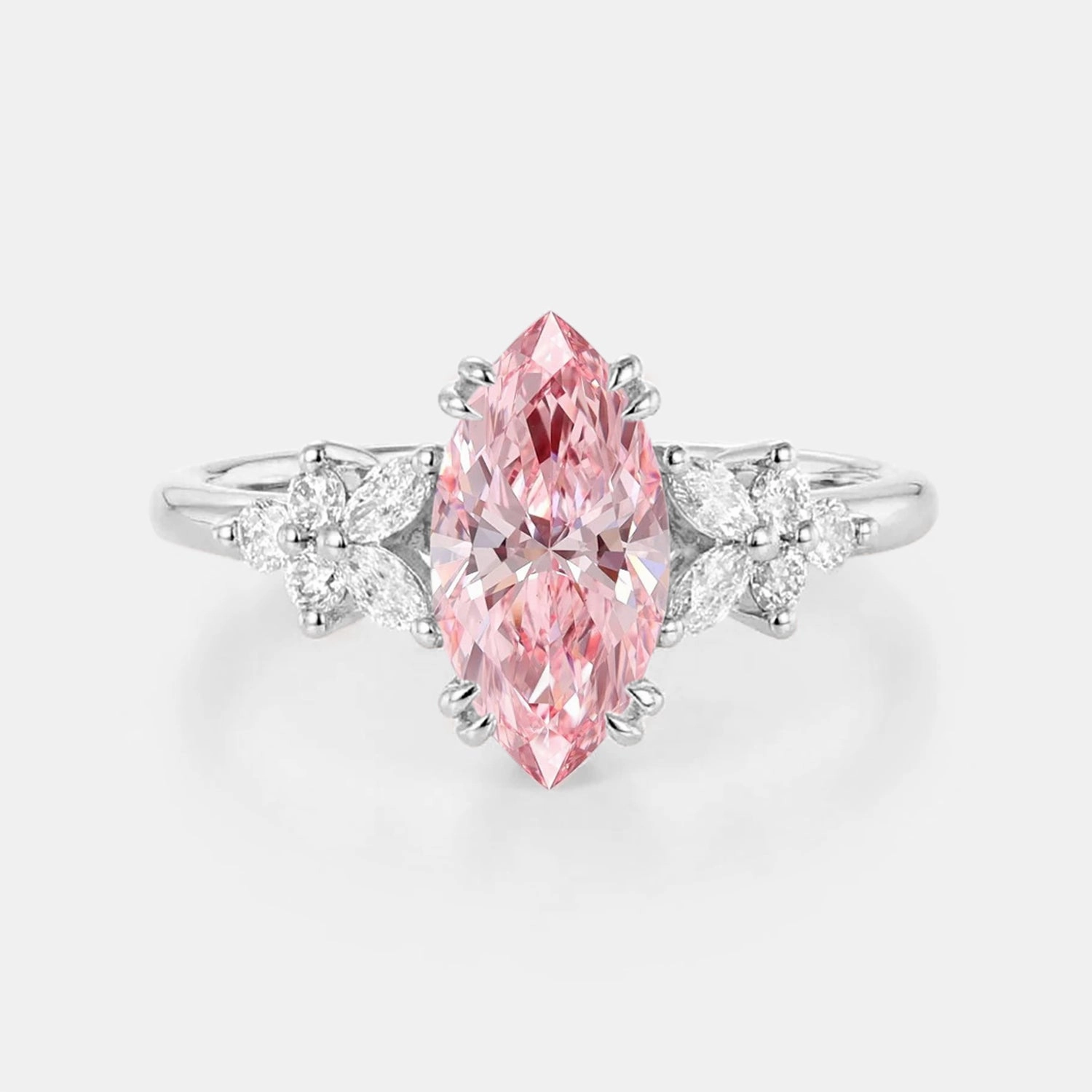 Marquise Lab Pink Diamond Cluster Engagement Ring - Arbor Signature Feature Expressive Highlight