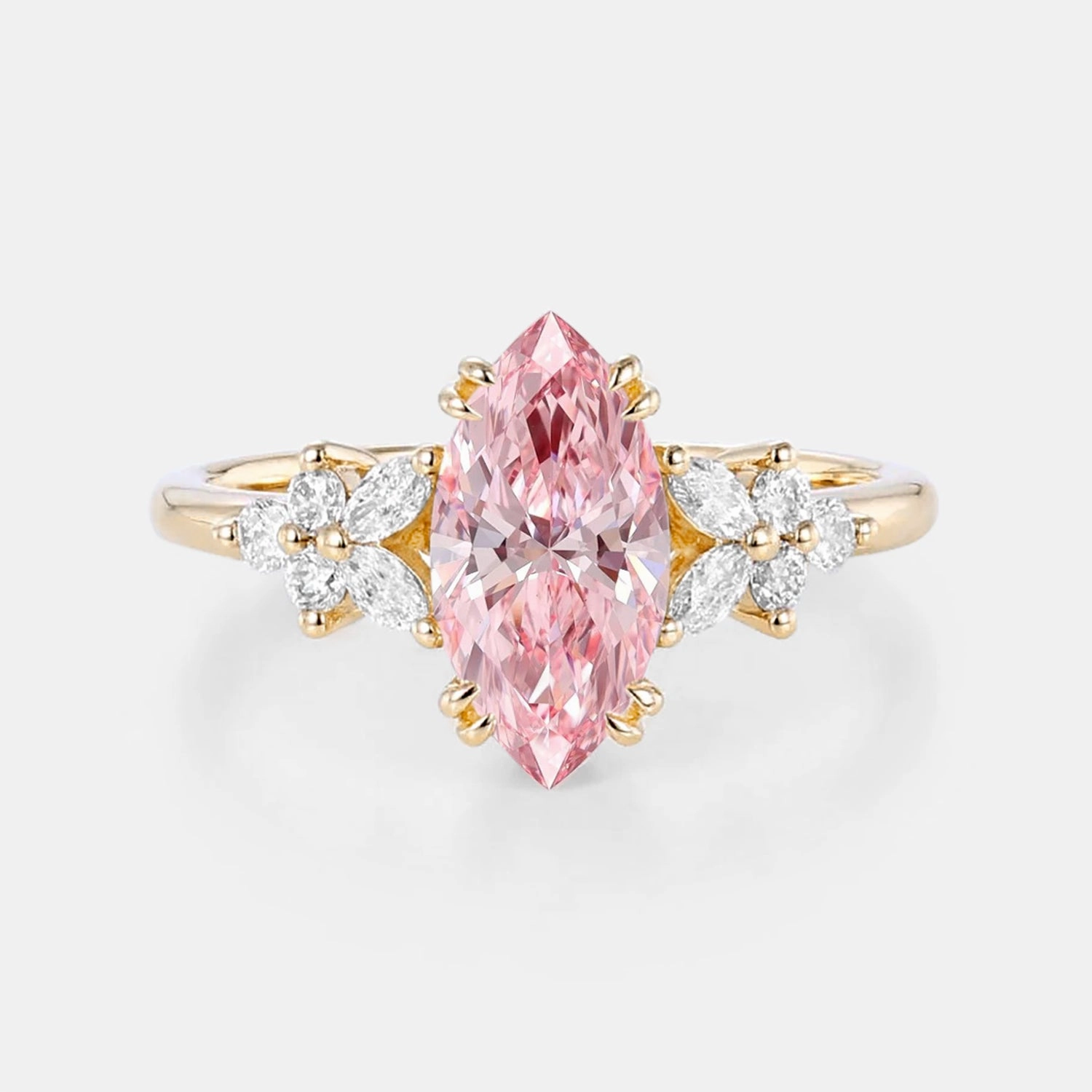 Marquise Lab Pink Diamond Cluster Engagement Ring - Arbor High Class Classic Choice