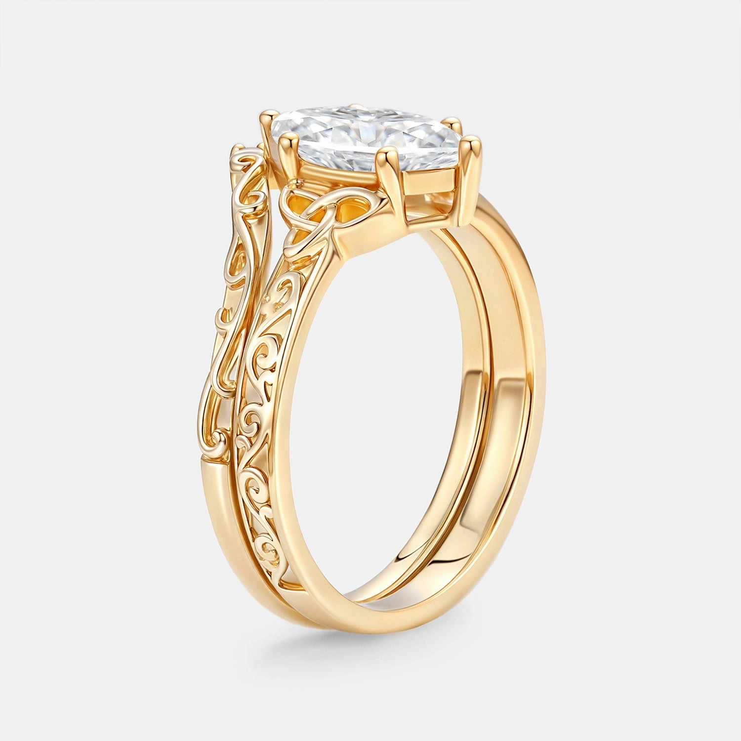 Marquise Moissanite Engraved Engagement Ring Set 2pcs - Willa Seasonal Accent Fashion Detail