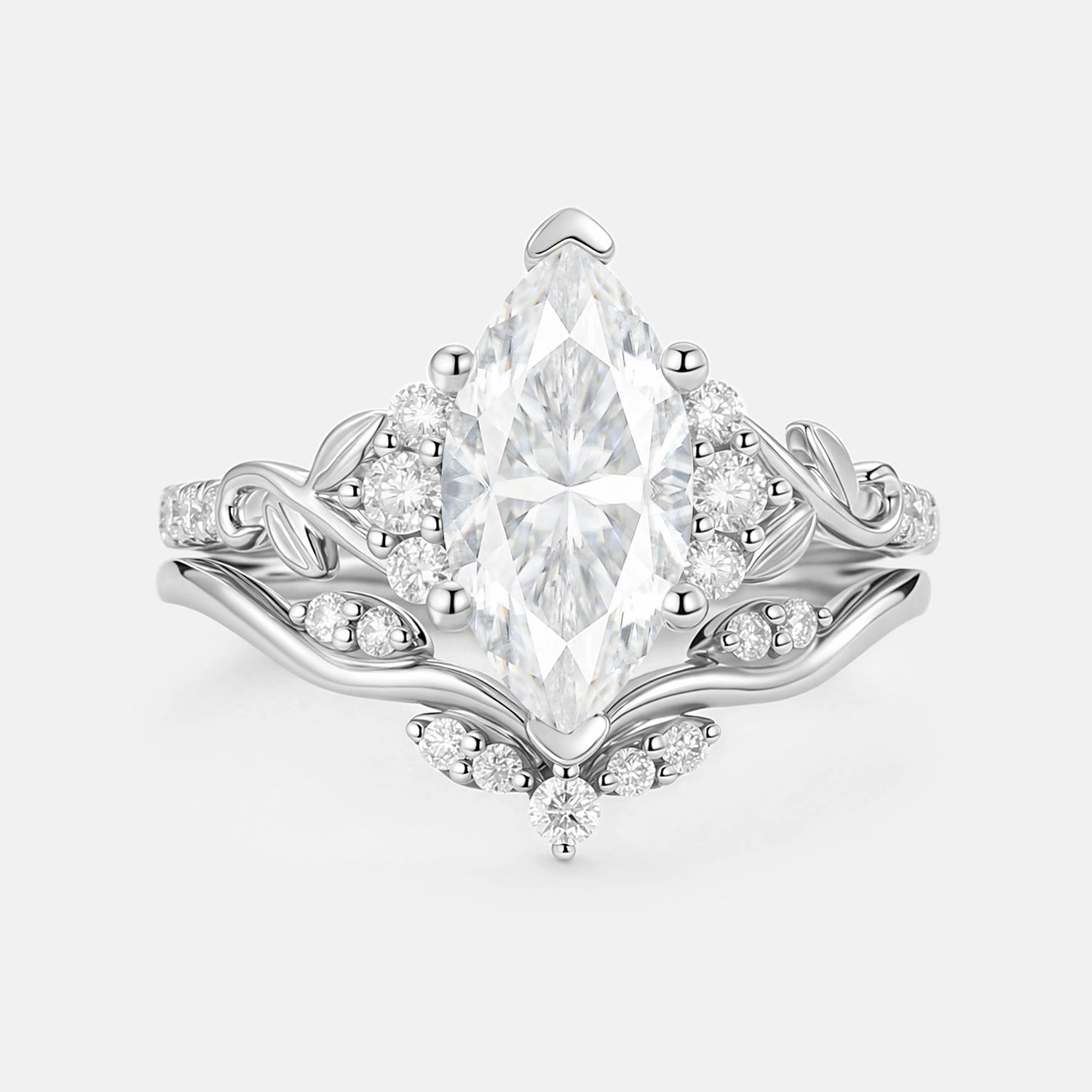 Marquise Moissanite Leafy Engagement Ring Sets 2pcs - Cometia Gleaming Highlight Timeless Jewelry