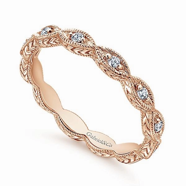 Marquise Shaped Stackable Diamond Ring 14K Rose Gold Instant Match Artisan Style