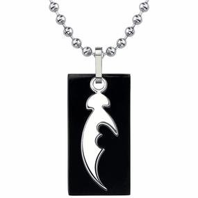 Titanium Cutout Dog Tag Tribal Blade Pattern Pendant boho vibe Timeless Jewelry