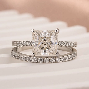 Glam Glow Fashion Must Louily Moissanite 2.0 Carat Square Princess Cut Wedding Ring Set
