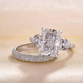 Timeless Favorite Louily Luxurious Radiant Cut & Heart Cut Three Stone Wedding Set In Sterling Silver