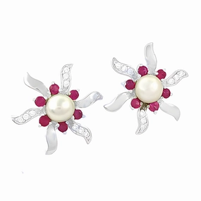 Stunning Pearl & Cubic Zirconia Gemstone Silver Earrings Polished Selection Durable Ornament