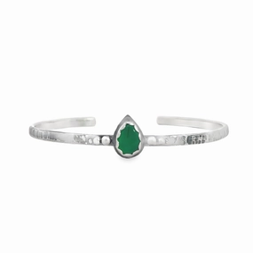 Sterling Silver and Green Onyx Cuff Bracelet Angular Edges Unwavering Combinations