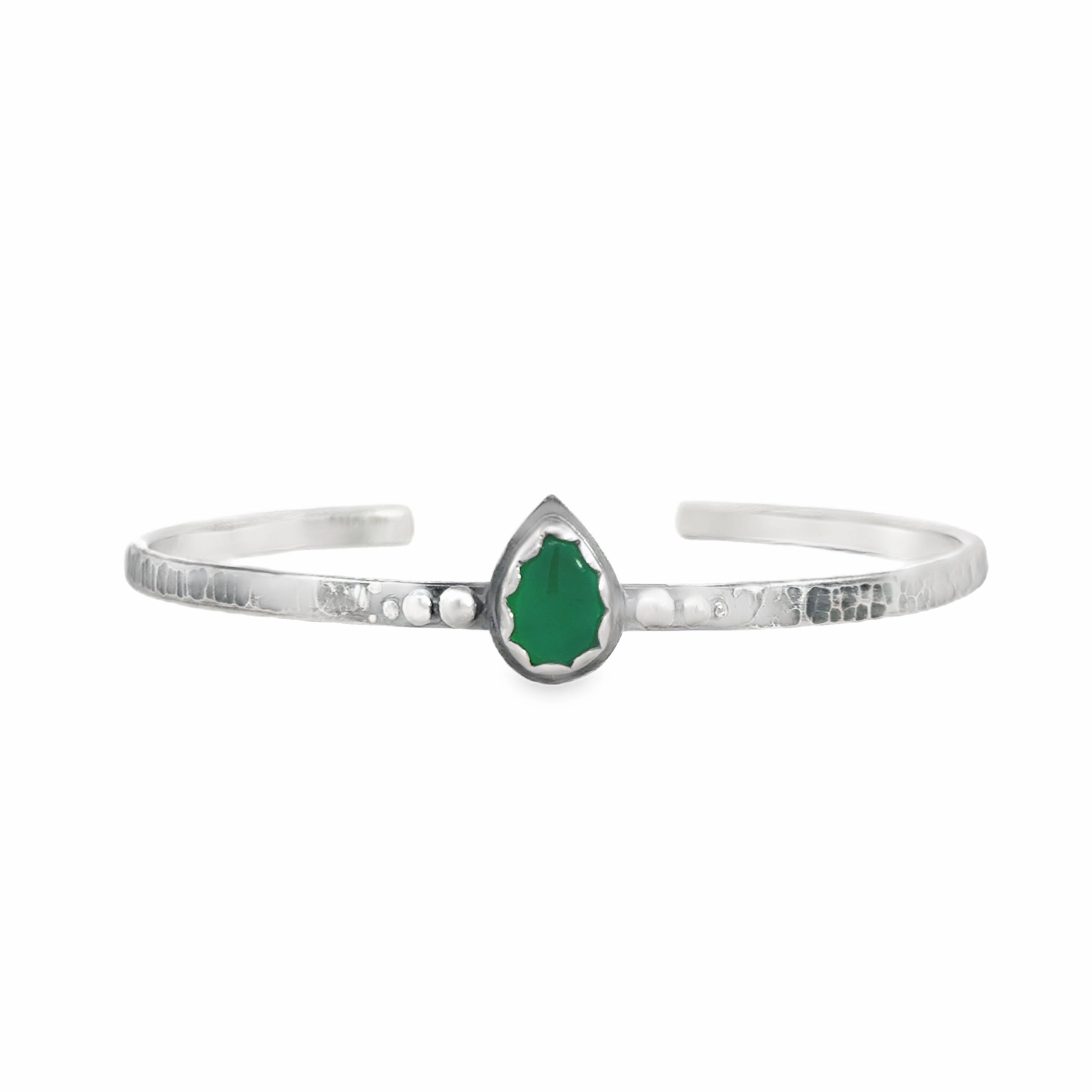 Sterling Silver and Green Onyx Cuff Bracelet Angular Edges Unwavering Combinations