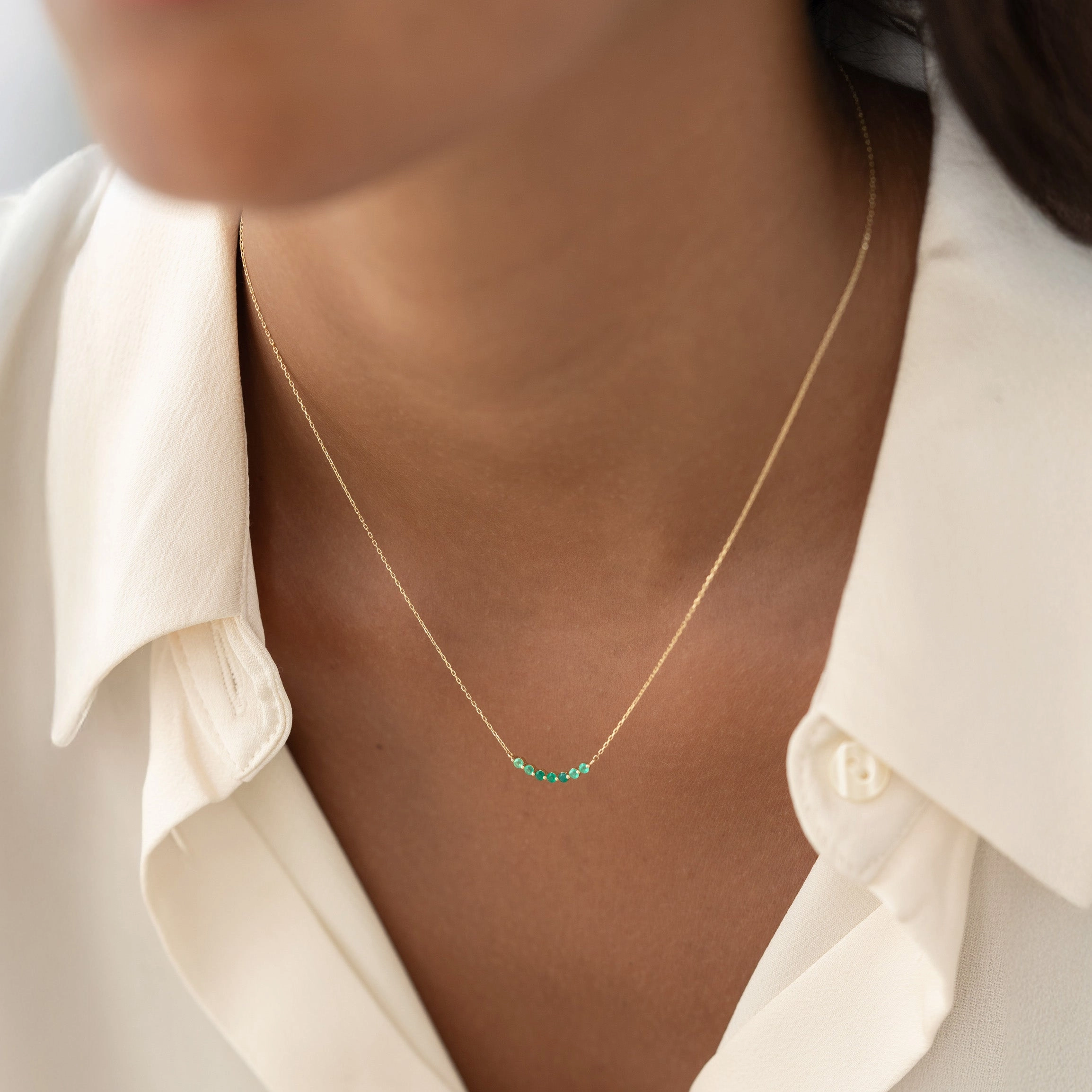Elegant Evening Jewelry May Birthstone Necklace 14k Gold - Ombre Green Chalcedony